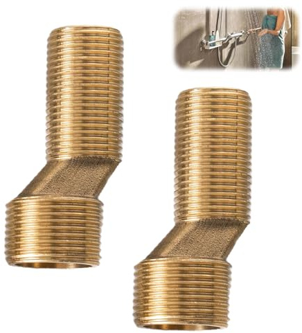 VZU 2 Stück Duscharmatur Adapter, 3/4 Zoll Auf 1/2 Zoll Messing S-Anschluss Versetzt Um 9 mm, Verstellbare Schwenkarm VerläNgerungsarm Lange wasserhahnanschlüsse Adapter