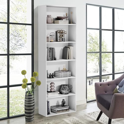 GRUSIGN 71 Tall 6-Tier Bookshelf, Large Open Display Bookcase with Ample Storage, Floor Standing Book Shelf for Living Room, Home Office, Bed Room, White