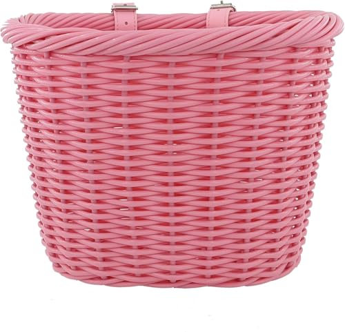 ZUKKA Woven Fahrradkorb Vorne Lenkerkorb Fahrradkörbchen Geflochten für Kinder und Mädchen, Dekorativ, Abnehmbar für 14, 16, 18, 20 Zoll Mädchenfahrräder - 27x21x20.5cm, Rosa, Kunststoff