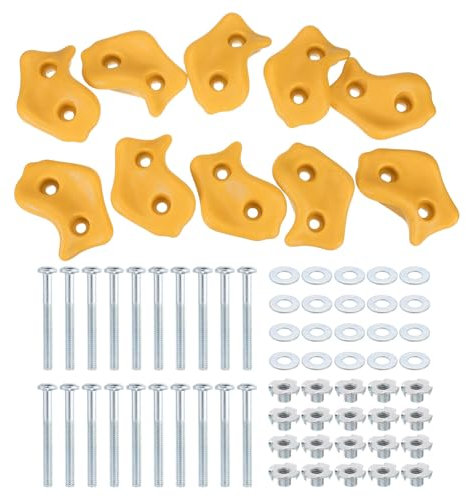 PATIKIL Rock Climbing Holds, 10 Pcs Large Climbing Rock Wall Grips Play Set Climber Attachments with Double Hole for Playground Accessory Indoor Outdoor Tree Training, Yellow C-Large