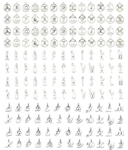 156 Stück Klein Buchstaben Anhänger A-Z Alphabet Charm für DIY Schmuckherstellung, Ohrringe, Armbänder, Halskette, Kreative Geschenkideen Basteln und Hochzeit Deko (Silber)