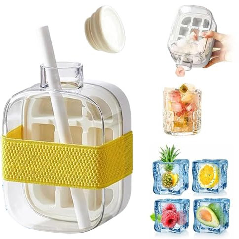 Bottiglia per Cubetti, Porta Ghiaccio per Freezer, Contenitore Ghiaccio Contenitore per Cubetti di Ghiaccio, 2 in 1, Stampo per Cubetti di Ghiaccio, per Bevande, Caffè one-touch e Senza Tocco