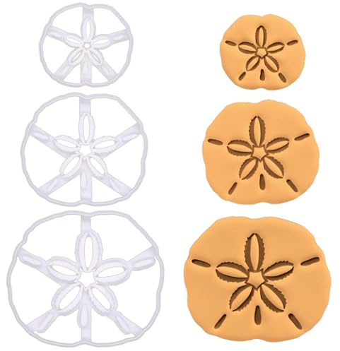 BAKERLOGY Lot de 3 Emporte-pièces Dollar des Sables (Taille Standard, Grand, Très Grand) – Pour biscuits sur le thème de la plage ou de la mer, idéal pour fondant, pâte, argile