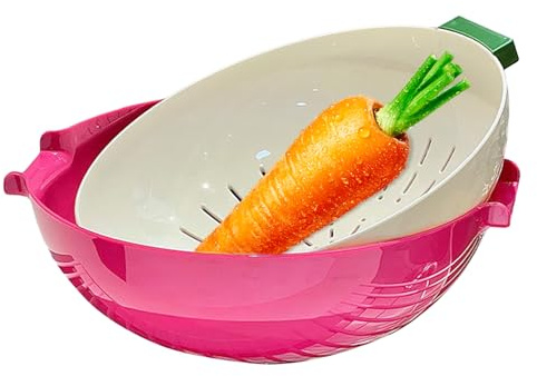 Fruit Cleaner Bowl, Vegetable Washing Drain Basket, 10.63x9.84x3.94 Inches Multi Use Washing Colander, Kitchen Gadget for Home, Apartment, Berry, Pasta, Veggie, Picnic Drainer