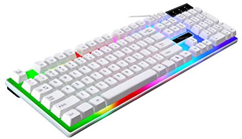 NUOBESTY Clavier USB Rétroéclairé Filaire Mécanique pour Ordinateur Portable, Gamer et Bureautique, Touches Sensibles, Blanc, Compact, Compatible PC et Autres Systèmes, pour Jeu et Travail
