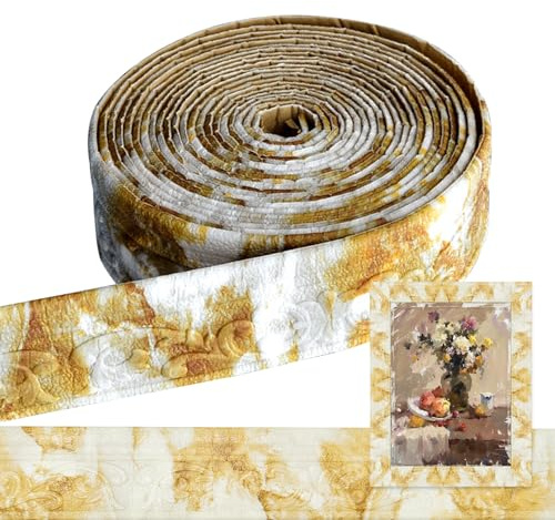 Bordüre Selbstklebend - 8cm(B)*5mm(D)*10m(L) - 3D Zierleisten Selbstklebende, Stuckleisten Wand, Wasserdicht Wandbordüre, Leisten Selbstklebend für Ecken Linien Decken Dekoration, Goldstein