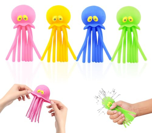 Set med 4 bläckfiskformade vattenballonger, poolleksaker, återanvändbara ballonger för vattenbomb, för pool, strand, badkar