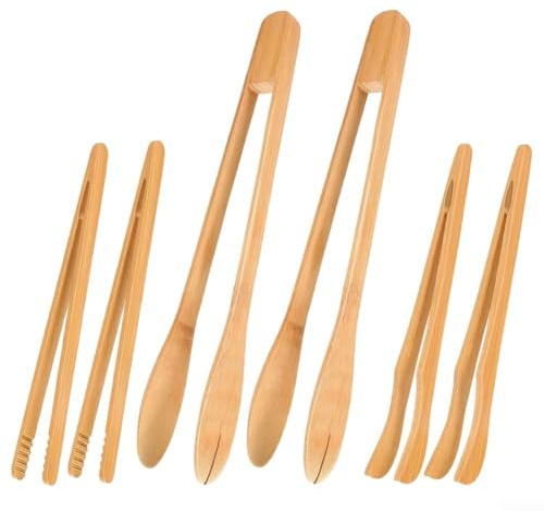 Mini pinze in legno, set di 6, piccole pinze da cucina per cucina, barbecue, manipolazione degli alimenti