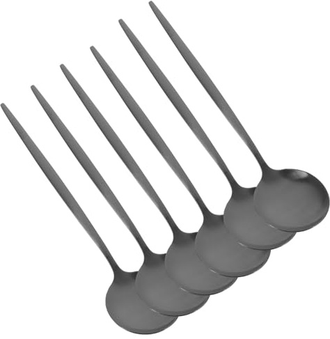 UTHCLO 6pièces Cuillères à Soupe Rondes Acier Inoxydable Serviettes De Table Noires Conviennent Pour Soupe Le Dessert Dîner