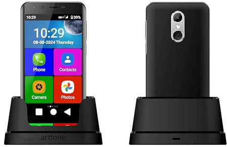 Teléfono Móvil para Personas Mayores 4G, Smartphone Artfone Smart_500, Senior, Botón SOS, Iconos Grandes, Base de Carga, Modo Sencillo, Volumen Alto, Batería 2550 mAh (SMART-500-2025-4G)
