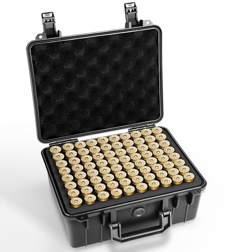 Pvnoocy Caja de 80 cartuchos de escopeta – Impermeable/Portátil/Viaje/Almacenamiento a largo plazo – Caja de almacenamiento impermeable para 12GA 20GA 16GA