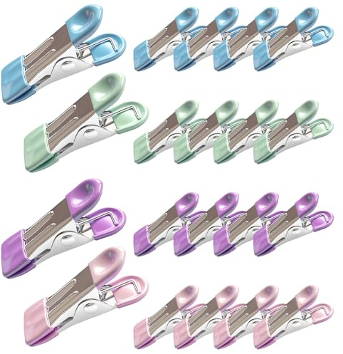 elzle 20 Pezzi Mollette Acciaio Inox,Mollette per Bucato Antisegno,Colorate Multifunzione Mollette Bucato, Mollettes per Bucato Senza Impronte,per Vestiti,Calze,Asciugamani,Foto,di Cibo（Multicolore）