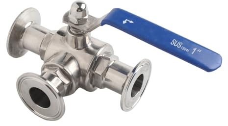 Lawnoval 1 Inch Tri Clamp Sanitary Ball Valve 3-Way L-Port Stainless Steel for Food Beverage Dairy Pharmaceutical Applications, Steel Color