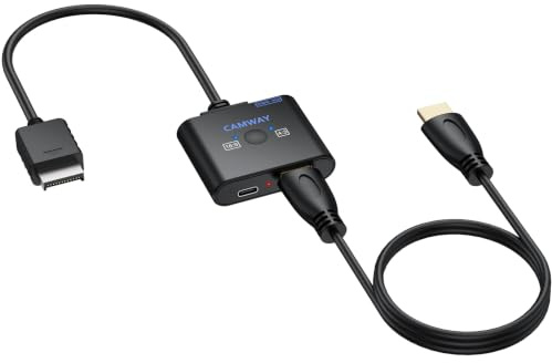 CAMWAY Convertisseur PS2 vers HDMI, Adaptateur pour Ps2 avec Commutateur RGB/YPbPr, Compatible Tous Modèles Ps2 (Fat/Slim), 4:3/16:9,Sortie Vidéo 1080P Full HD, Câbles Inclus (HDMI Converter)