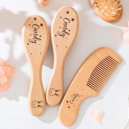 Personalisiertes Baby-Haarbürstenset Aus Holz, Individuell Gravierte Babybürste Mit Namen – Weiche Ziegenwolle, Geburtsgeschenk Für Neugeborene Jungen Und Mädchen, Geschenk Für Frischgebackene Mütter