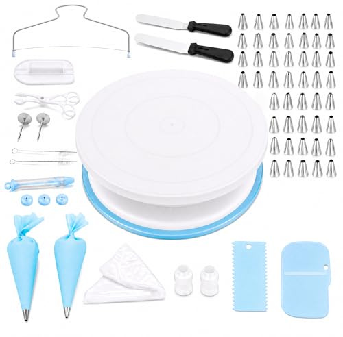 Cake Decorating Kit Tools:11 Inch Rotating Cake Turntable | Cake Leveler, Icing Tips, Spatula, Scraper, Piping Bags Complete Baking Decorating Supplies Set for Home Professional Baking