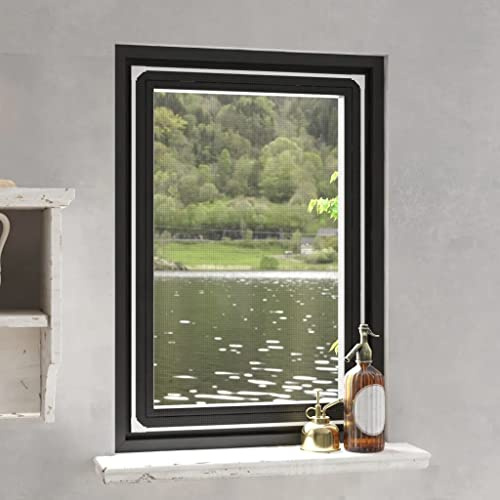 Runheo Magnet- Fliegengitter Weiß 80x120 cm mit Magnetrahmen, einfach montierbar ohne Bohren, UV-beständiges Gewebe, anpassbar für Fenster, schützt vor Mücken, Fliegen, Wespen
