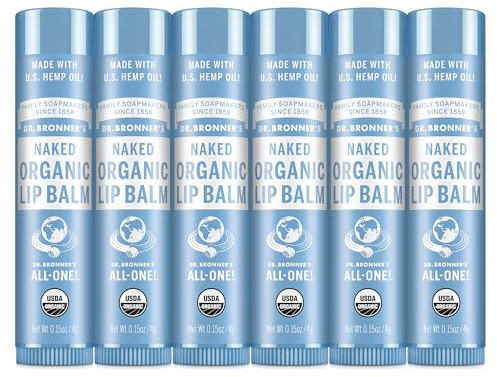 Dr. Bronner’s Organic Lip Balm 6-Pack (.15oz) Natural, Moisturizing, Petroleum-Free Lip Moisturizer with Beeswax & Avocado Oil for Dry Lips, Men & Women - Unscented