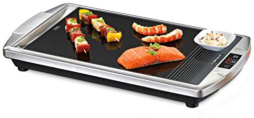 ROMMELSBACHER CERAN® Grill CG 2308/TC - Made in Germany, SCHOTT CERAN® Grillfläche, Temperatur von 80-280 °C einstellbar, LED-Display, Touch Control, Fettablaufrinne, Edelstahlgehäuse