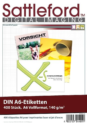 Sattleford Drucker Etiketten: 400 Etiketten A6 105x148 mm für Laser/Inkjet (Flaschenetiketten, Papier für Drucker, Kleber)
