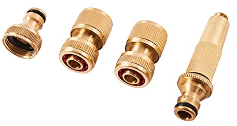 Amtech U2520 Brass Hose Fittings, 4Pc Includes Spray Nozzle, Threaded Tap Connector, Female Hose Fittings with and Without shutoff