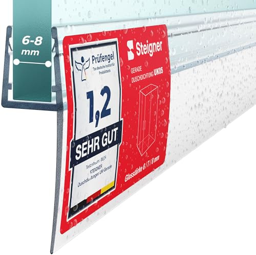 STEIGNER Duschdichtung UK05 Gerade 190 cm 1 Stk, Glas 6-8 mm, Transparent | Dichtung für Eckeinstieg Dusche oder Fünfeckdusche mit Duschtür - Schutz gegen Auslaufen, Einfache Montage, Perfekte Passform