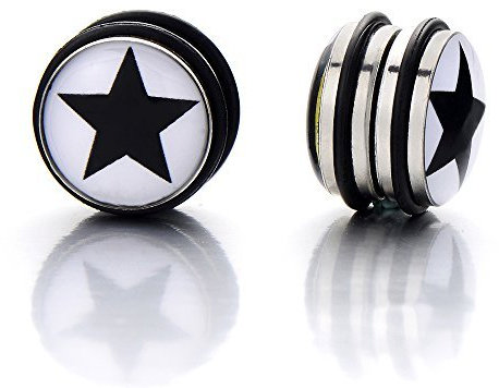 10MM Stella Magnetico Nero Cerchio Orecchini da Uomo, Click-on Fake Piercing, Finto Dilatatore Fake Plug, 1 Paio