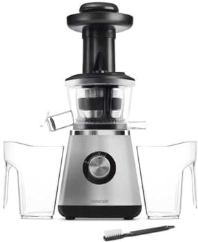 Sencor SSJ 4041BK - Exprimidor lento (separación automática, capacidad de 0,8 l, motor 400 W, 60 rpm, 70 dB), plata
