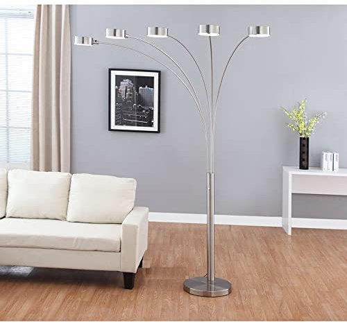 Artiva USA LED207901 Micah Plus Modern LED 5-Arched Satin Nickel Floor Lamp with Dimmer 88 Brushed Steel
