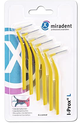 miradent I-Prox® L Interdentalbürste 0,5 mm gelb x-fine 6 St | für eine einfache gründliche Reinigung der Zahnzwischenräume | im Pocketformat | mit hygienischer Schutzkappe | ideal für unterwegs