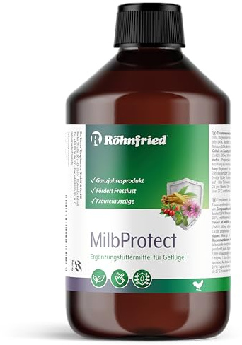 Röhnfried MilbProtect 500 ml I Vor & Nach Milbenbefall I Ergänzungsfuttermittel für Geflügel I fördert Fresslust I Kräuter I Ganzjahresprodukt