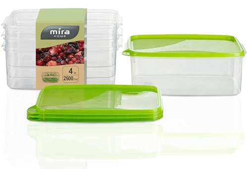 MiraHome Gefrierdosen 4x2,5L rechteckig grün – Vorratsdosen mit Deckel luftdicht – Transparente Frischhaltedosen mit Deckel – Aufbewahrungsbox Küche für Mealprep & Organisation – Austrian Quality