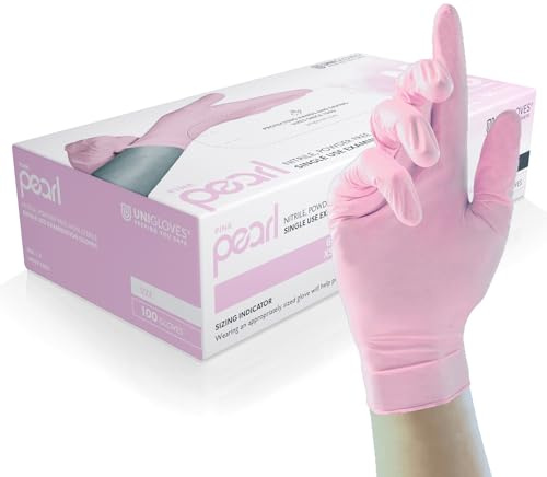 UNIGLOVES Pink Pearl Nitril-Untersuchungshandschuhe | vielseitig einsetzbar, puderfreie und latexfreie Einweghandschuhe - Box mit 100 Handschuhen, Rosa, Extra groß (GP0055)