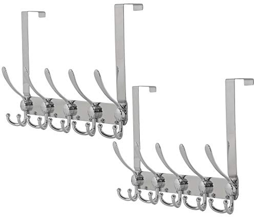 Dseap Türgarderobe zum Einhängen, Edelstahl Türhaken Innenseite, Türhakenleiste, Kleiderhaken Tür, Türaufhänger, für Kleidung Hut Handtuch Mantel, mit 5 Dreifachhaken, Verchromt, 2er Set
