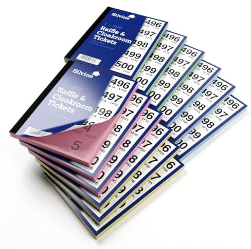 Silvine Garderob/lotterbiljetter, numrerade 1-500 med säkerhetsnummer. Ref CRT500 [paket med 12]
