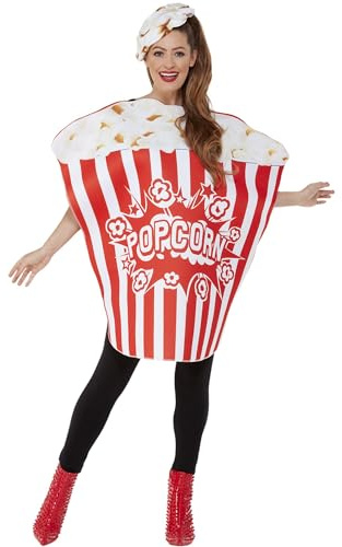 Smiffys Popcorn-Kostüm, Rot & Weiß, Einteiler & Hut Halloween