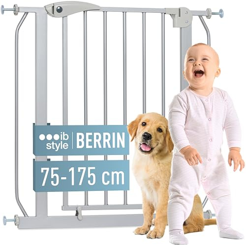 ib style Türschutzgitter Berrin 75-175 cm, Treppenschutzgitter für Babys, Ohne Bohren, Kinderschutzgitter, Kleinkinder, Haustiere, Grau, 125-135 cm