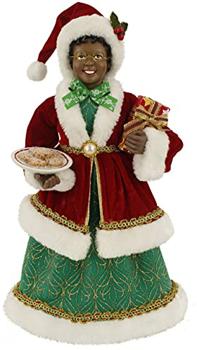 Windy Hill Collection 16 Inch Standing Traditional Red & Green Ethnic African American Mrs. Santa Claus Christmas Figurine Figure Decoration 161073