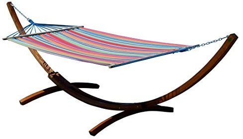 ALEOS. 400cm XXL Hängemattengestell Gestell aus Holz Lärche Dunkelbraun mit Stab Hängematte Caleta 120x200 cm