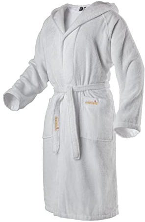 Mount Swiss Damen Herren Bademantel ONEX mit Kapuze I Morgenmantel flauschig I Nachtwäsche aus edler Baumwolle Farbe: White, Grösse: XXL
