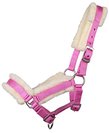 QHP Halfter Fohlenhalfter mit Kunstpelz 3-Fach verstellbar (01, ROSA)