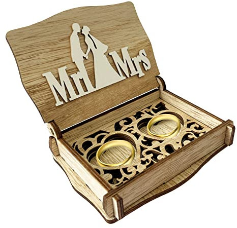 RunFar shop Holz Ring box Vintage Mr Mrs Ringkästchen Schachtel für Heiratsantrag Verlobungsring Hochzeit Ringschatulle Ringkästchen mit Spitze Schmuckschatulle für Verlobung Heiratsantrag