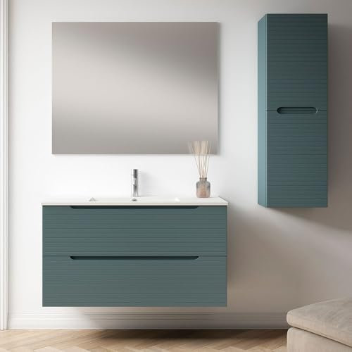 Kibath Conjunto de Mueble de Baño Boreal 60 cm 2 cajones suspendido Acabado Azul Oceano Mate Fabricado en Madera