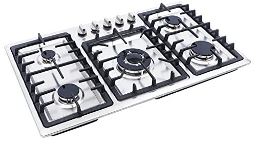 DiLiBee Plaque de cuisson à gaz 33,8'' en acier inoxydable, cuisinière à 5 feux, brûleur au gaz naturel propane 86 x 50 cm