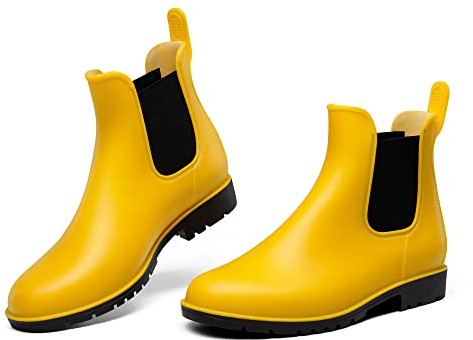 DREAM PAIRS Stivali Pioggia Donna Chelsea | Materiale PVC, suola carrarmato, pannelli laterali elastici, impermeabili, pratici, design Chelsea.