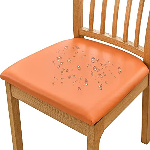 Bestenrose Stuhlhussen 6er Set Esszimmerstuhl Sitzbezüge PU Leder Stretch Sitzfläche Wasserdichter Sitzkissen Bezug Abnehmbar Waschbar für Sitzkissen Hotel Sitzschutzbezug Hussen für Stühle