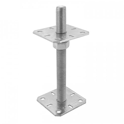 GRUNDLINE - Pfostenträger höhenverstellbar 50 bis 200 mm- Pfostenträger aufschrauben - Stützenfuß - Pfostenanker - Aufschraubhülse - Anker - Gewindestange m24-250 mm - Ankerplatte 100x100x4 mm