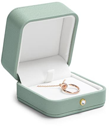 Oirlv Green Necklace Box with Scratch Resistant Lining Premium Pendant Storage Box for Valentine's, Christmas & Engagement Gifts Compact 7x7x4.5cm Design