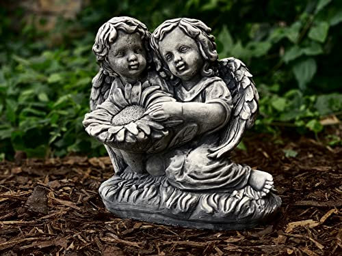 Statue de couple d'anges en ciment - Sculpture d'ange romantique - Joli ange de jardin en béton - Décoration d'ange en pierre - Décoration d'extérieur - Ange ailé - Décoration en béton