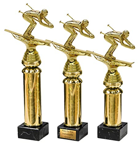 eberin · Wintersport Pokal · Ski-Pokal · Ski Alpin Abfahrt · Skifahrer auf Goldsäule/Marmor schwarz · Auszeichnung · Pokal · in 3 Größen erhältlich · mit oder ohne Gravur ·